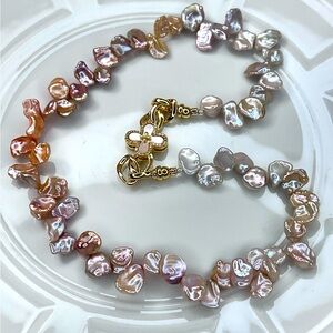 Handmade Premium Freshwater Ombre Keshi Pearl Clover 🍀 Crystal Clasp Necklace